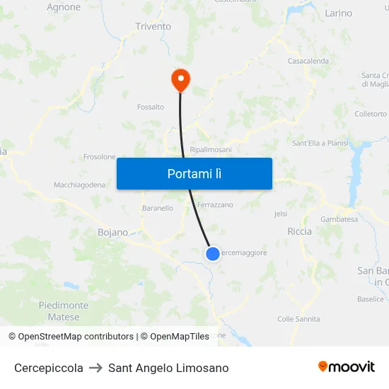 Cercepiccola to Sant Angelo Limosano map