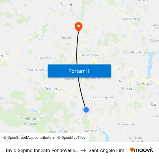 Bivio Sepino Innesto Fondovalle Tammaro to Sant Angelo Limosano map