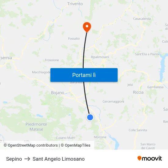 Sepino to Sant Angelo Limosano map