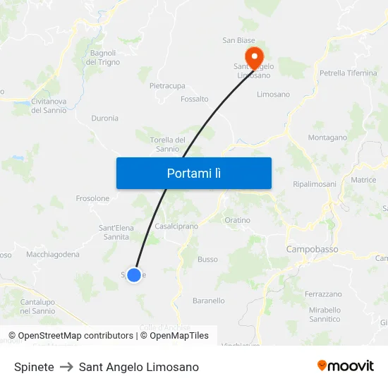Spinete to Sant Angelo Limosano map