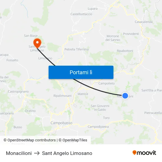 Monacilioni to Sant Angelo Limosano map