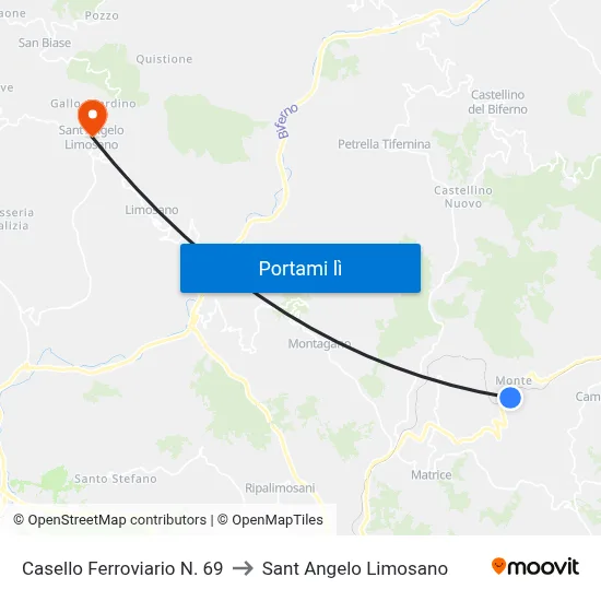 Casello Ferroviario N. 69 to Sant Angelo Limosano map
