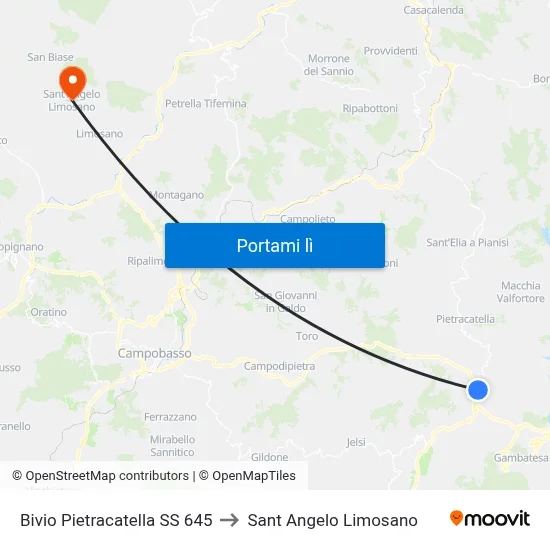 Bivio Pietracatella SS 645 to Sant Angelo Limosano map
