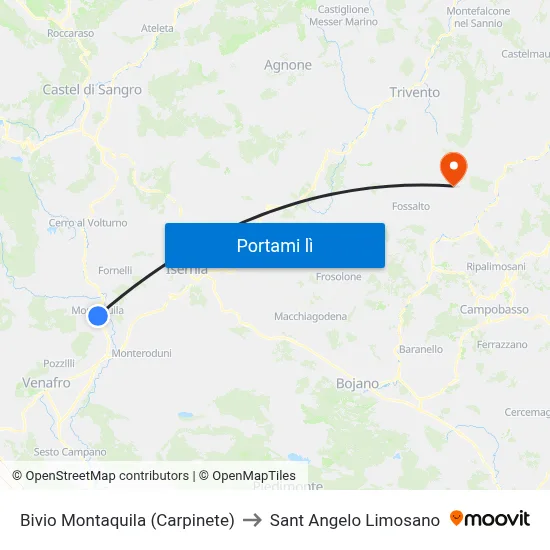 Bivio Montaquila (Carpinete) to Sant Angelo Limosano map