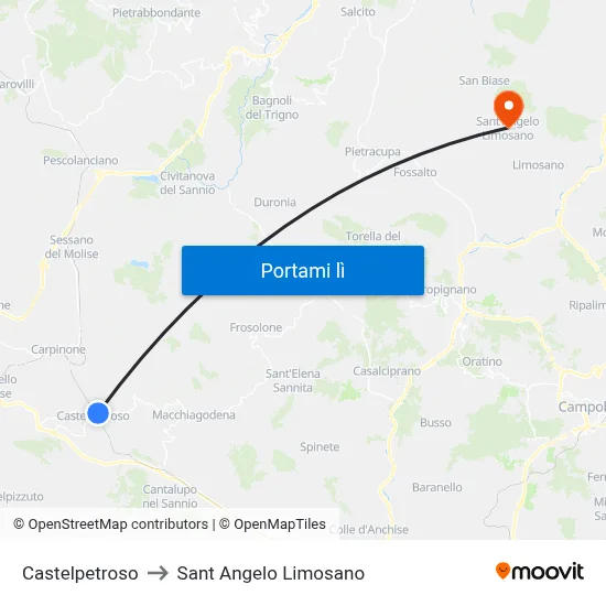 Castelpetroso to Sant Angelo Limosano map