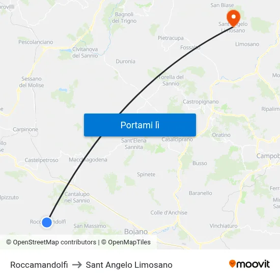 Roccamandolfi to Sant Angelo Limosano map