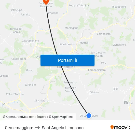 Cercemaggiore to Sant Angelo Limosano map