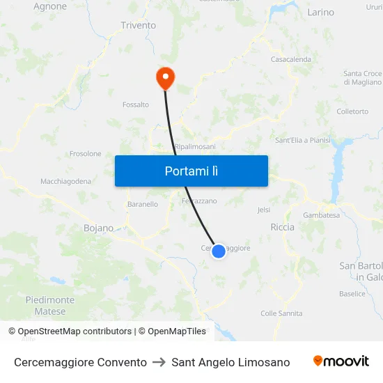 Cercemaggiore Convento to Sant Angelo Limosano map