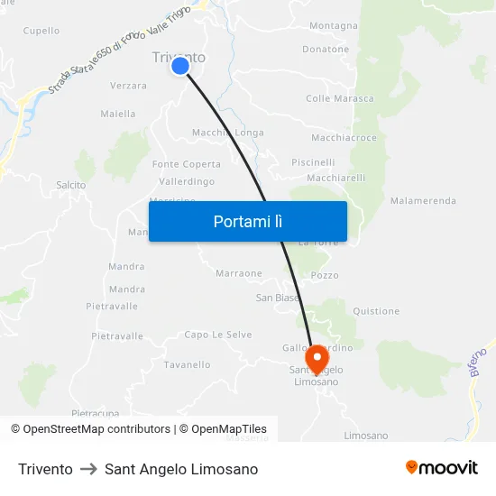 Trivento to Sant Angelo Limosano map