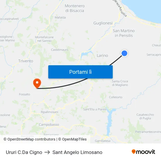 Ururi C.Da Cigno to Sant Angelo Limosano map
