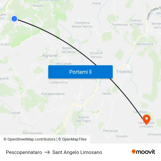 Pescopennataro to Sant Angelo Limosano map
