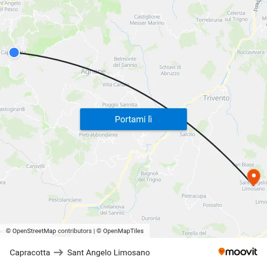 Capracotta to Sant Angelo Limosano map