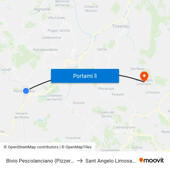 Bivio Pescolanciano (Pizzeria) to Sant Angelo Limosano map