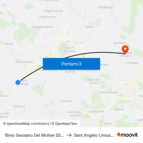 Bivio Sessano Del Molise SS 650 to Sant Angelo Limosano map