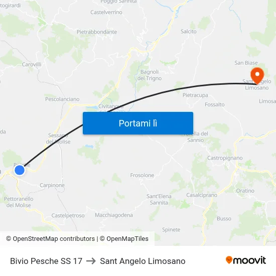 Bivio Pesche SS 17 to Sant Angelo Limosano map