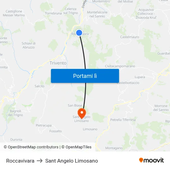 Roccavivara to Sant Angelo Limosano map