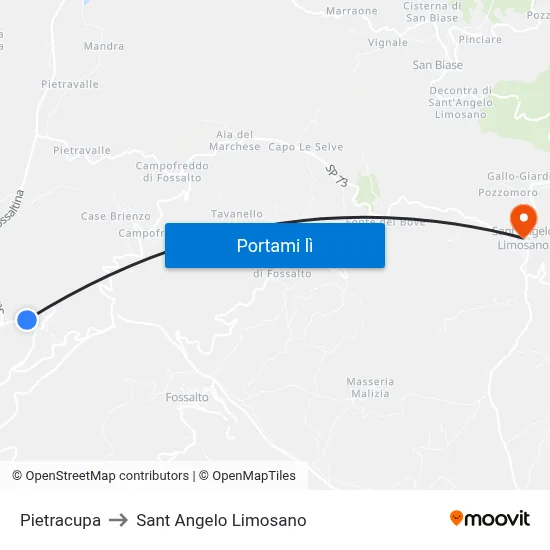 Pietracupa to Sant Angelo Limosano map