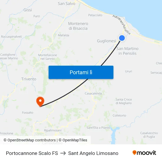 Portocannone Scalo FS to Sant Angelo Limosano map