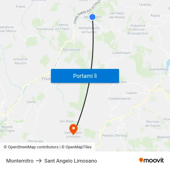 Montemitro to Sant Angelo Limosano map