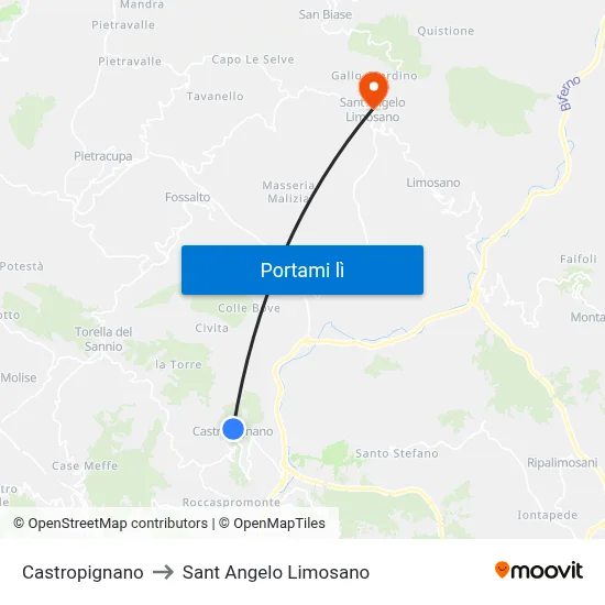 Castropignano to Sant Angelo Limosano map