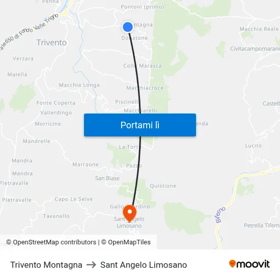 Trivento Montagna to Sant Angelo Limosano map
