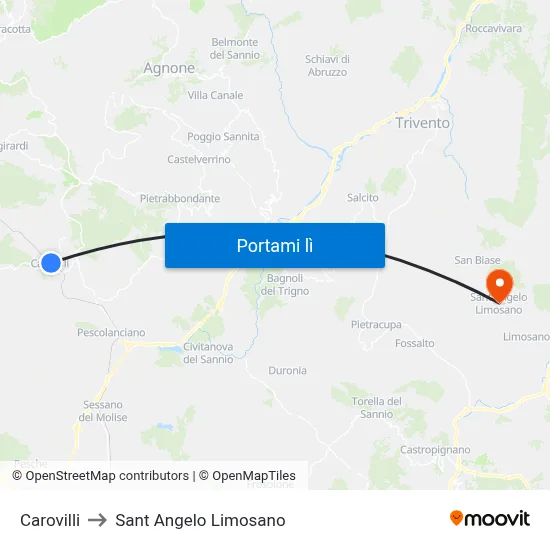 Carovilli to Sant Angelo Limosano map