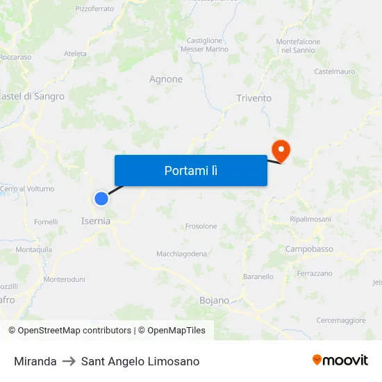 Miranda to Sant Angelo Limosano map
