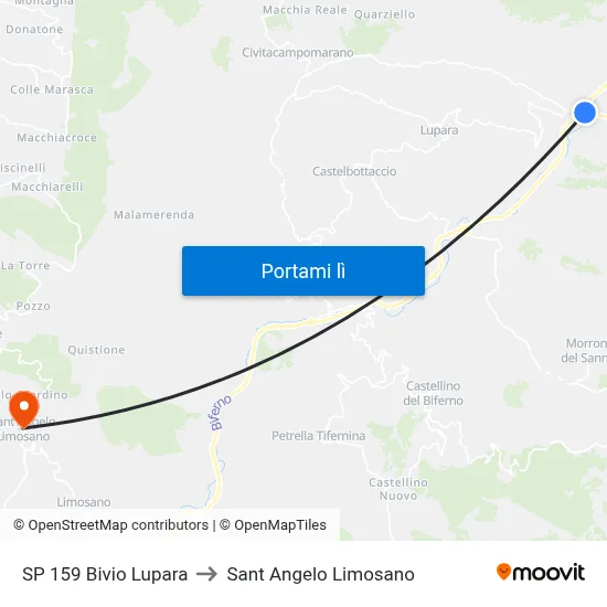 SP 159 Bivio Lupara to Sant Angelo Limosano map
