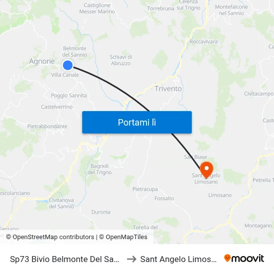 Sp73 Bivio Belmonte Del Sannio to Sant Angelo Limosano map