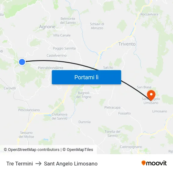 Tre Termini to Sant Angelo Limosano map
