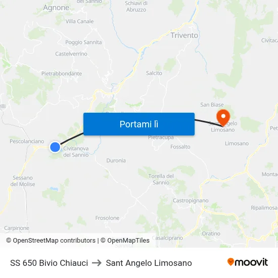 SS 650 Bivio Chiauci to Sant Angelo Limosano map