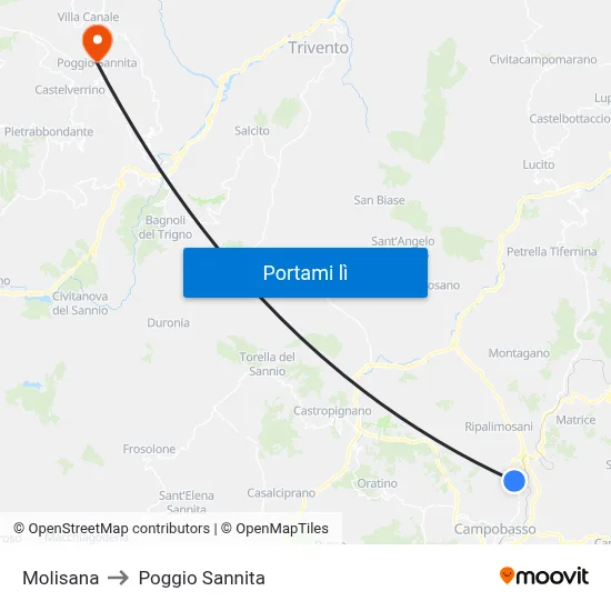 Molisana to Poggio Sannita map