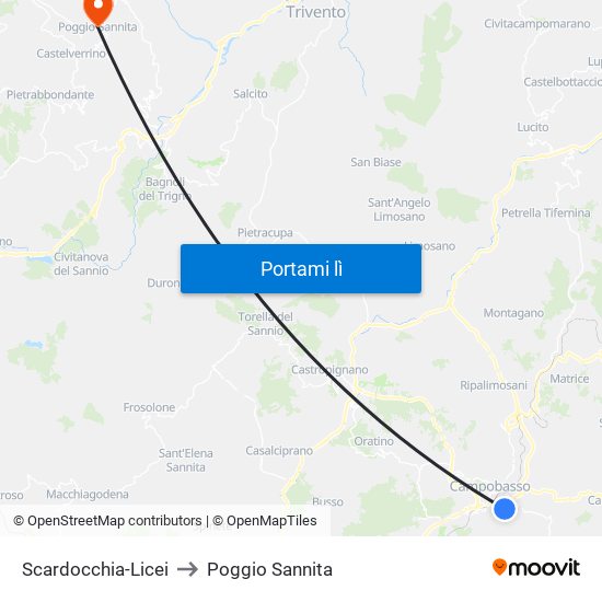 Scardocchia-Licei to Poggio Sannita map