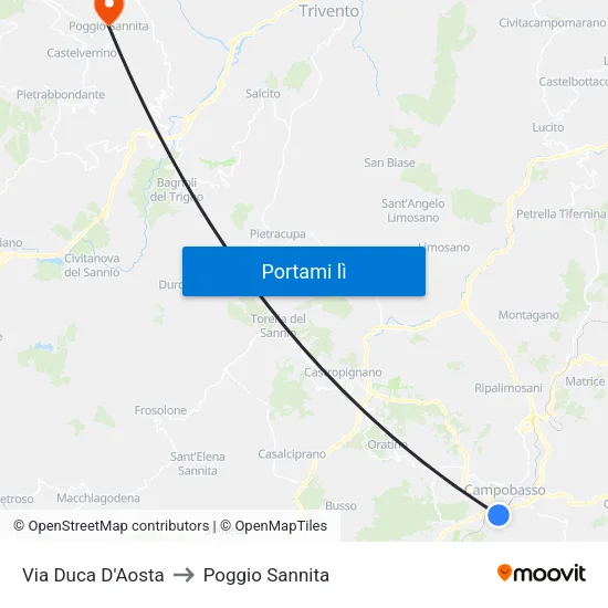 Duca D'Aosta to Poggio Sannita map
