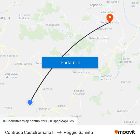 Contrada Castelromano II to Poggio Sannita map