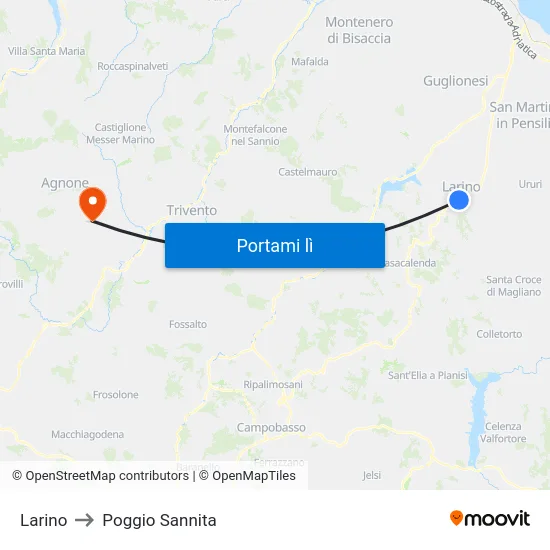 Larino to Poggio Sannita map