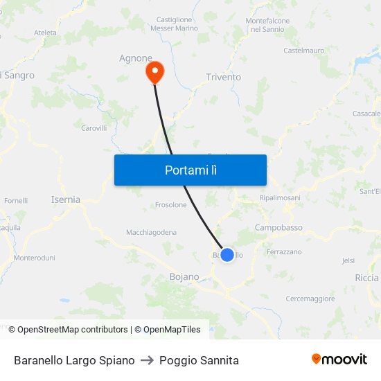 Baranello Largo Spiano to Poggio Sannita map