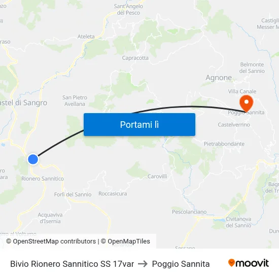 Bivio Rionero Sannitico SS 17var to Poggio Sannita map