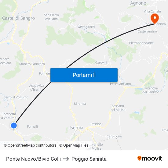 Ponte Nuovo/Bivio Colli to Poggio Sannita map