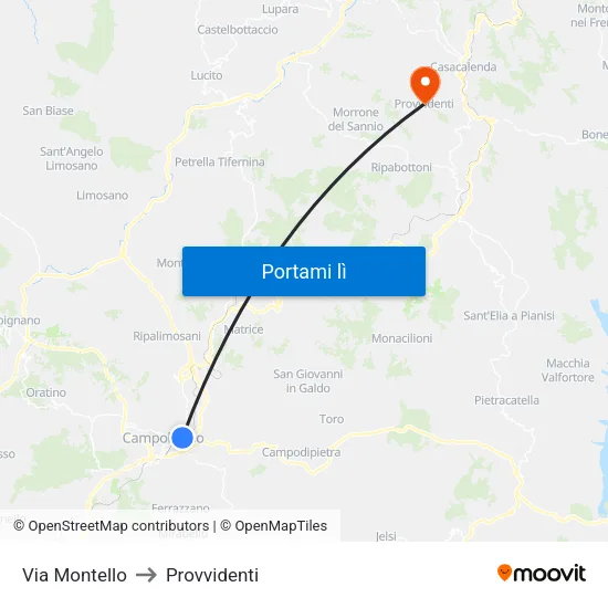 Via Montello to Provvidenti map