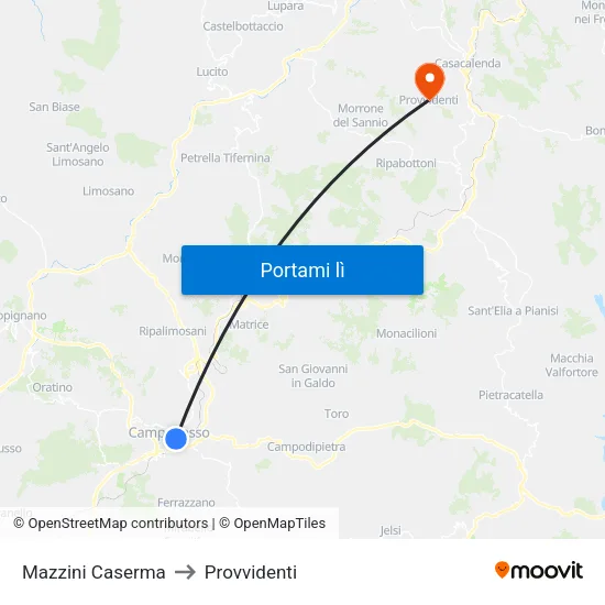 Mazzini Caserma to Provvidenti map