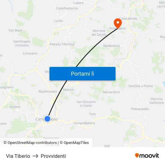 Via Tiberio to Provvidenti map