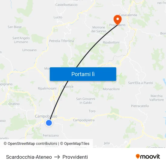 Scardocchia-Ateneo to Provvidenti map