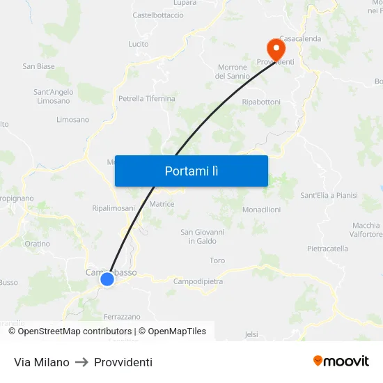 Via Milano to Provvidenti map