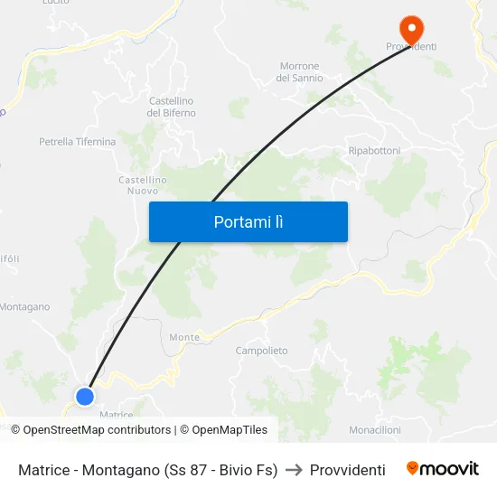 Matrice - Montagano (Ss 87 - Bivio Fs) to Provvidenti map