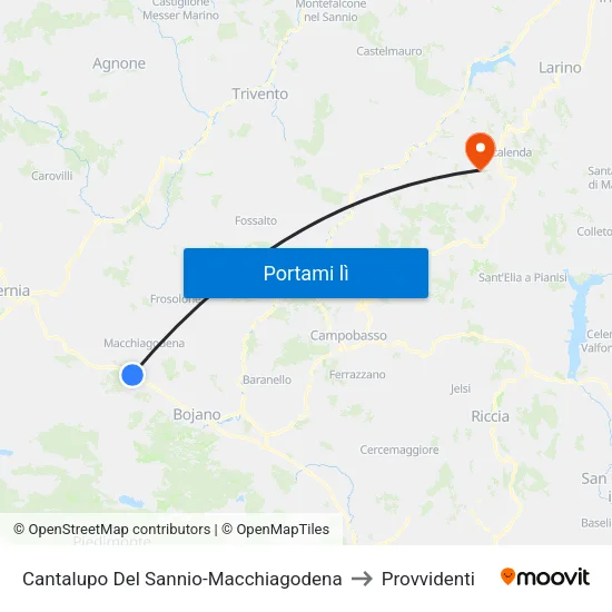 Cantalupo Del Sannio-Macchiagodena to Provvidenti map