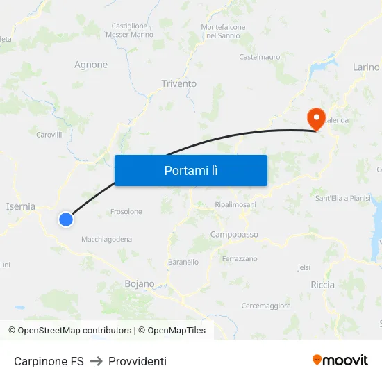 Carpinone FS to Provvidenti map