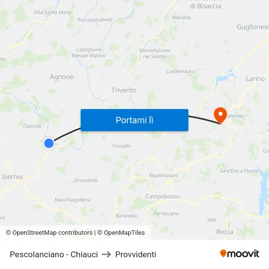 Pescolanciano - Chiauci to Provvidenti map