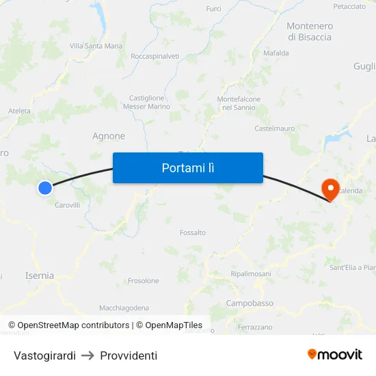 Vastogirardi to Provvidenti map