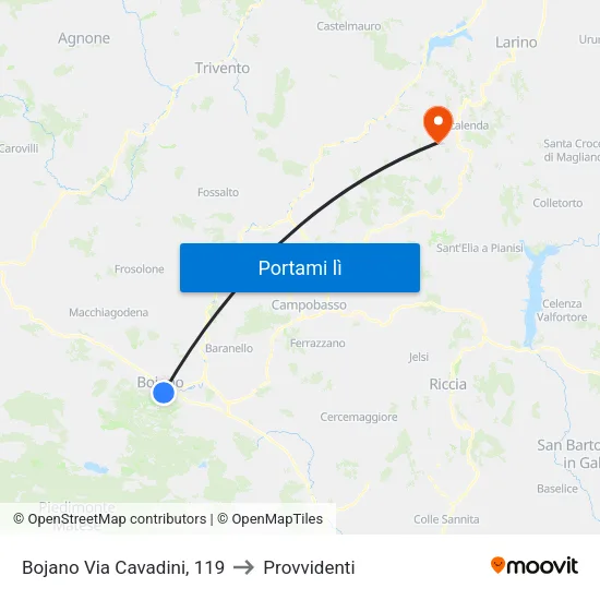 Bojano Via Cavadini, 119 to Provvidenti map